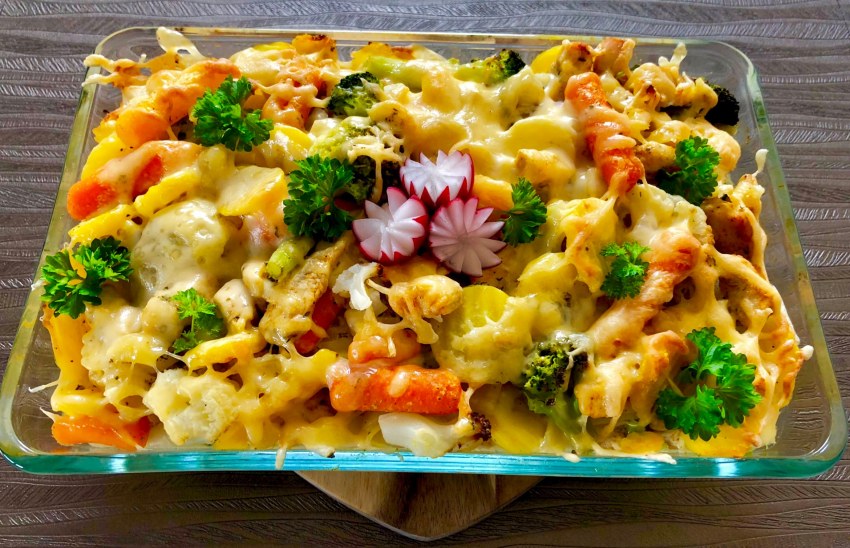 Запеканка с макаронами и курицей
