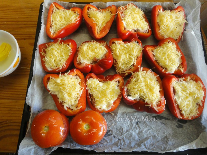 Перец с фаршем и сыром в духовке
