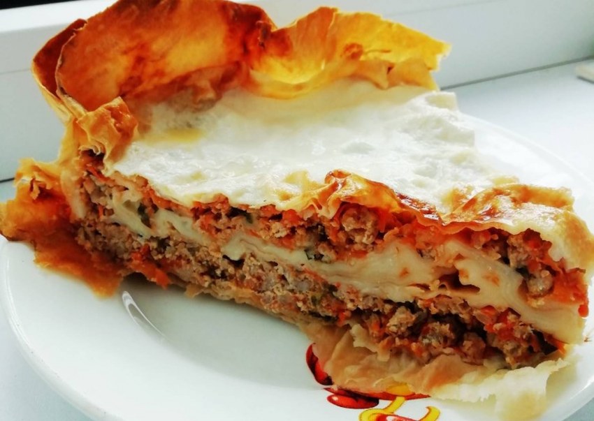 Пирог из лаваша с творогом и бананом