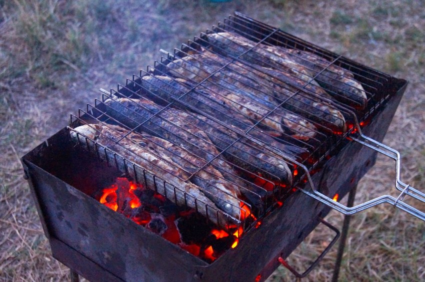 Кефаль на углях на решетке