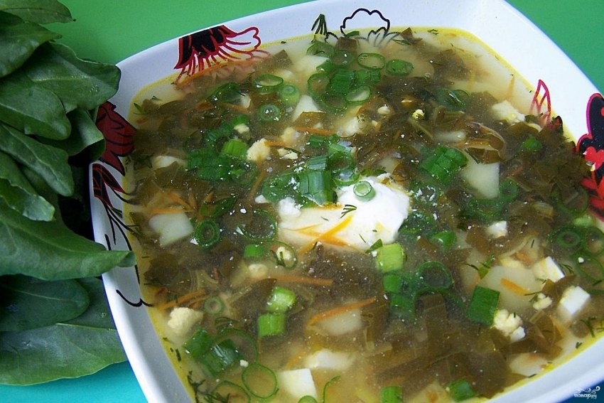 Суп из щавеля с яйцом и курицей