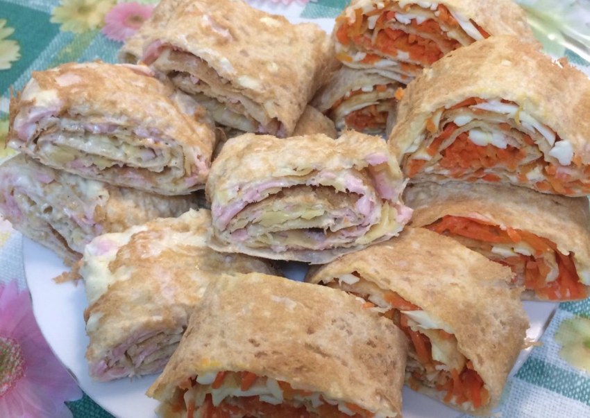 Лаваш с начинкой на сковороде с сыром