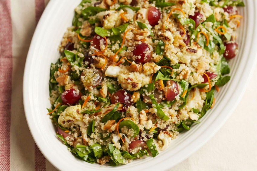 Salad with Roasted Sweet Potatoes, Spinach, Iceberg, Beans and Quinoa