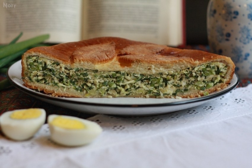 КИШ С луком-пореем и грибами