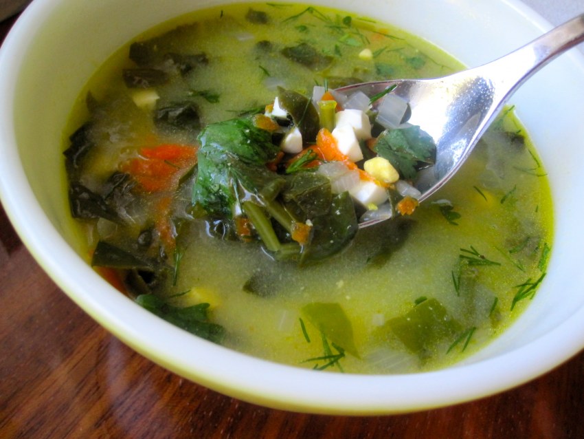Суп щавелевый с яйцом и курицей