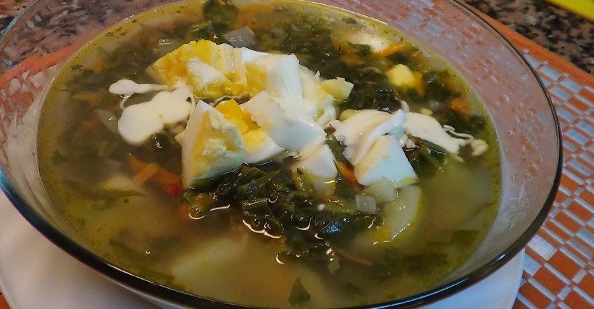 Суп щавелевый с яйцом и курицей