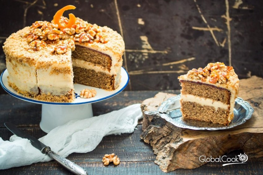 Торт 3 коржа с маком орехом и изюмом