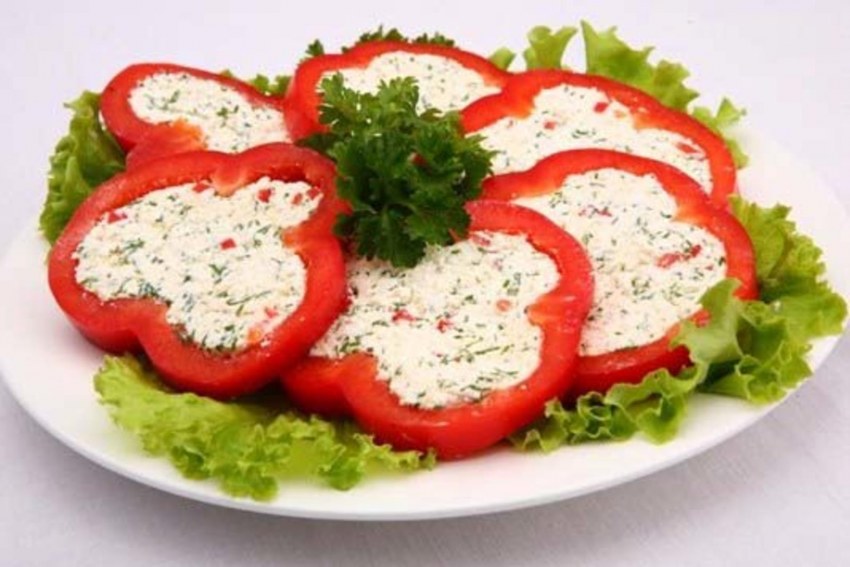 Паприка фаршированная сыром закуска с творожным