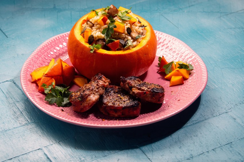 Тыква запеченная с курицей