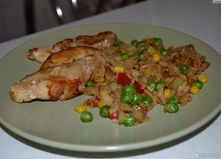 Гавайская смесь с курицей на сковороде