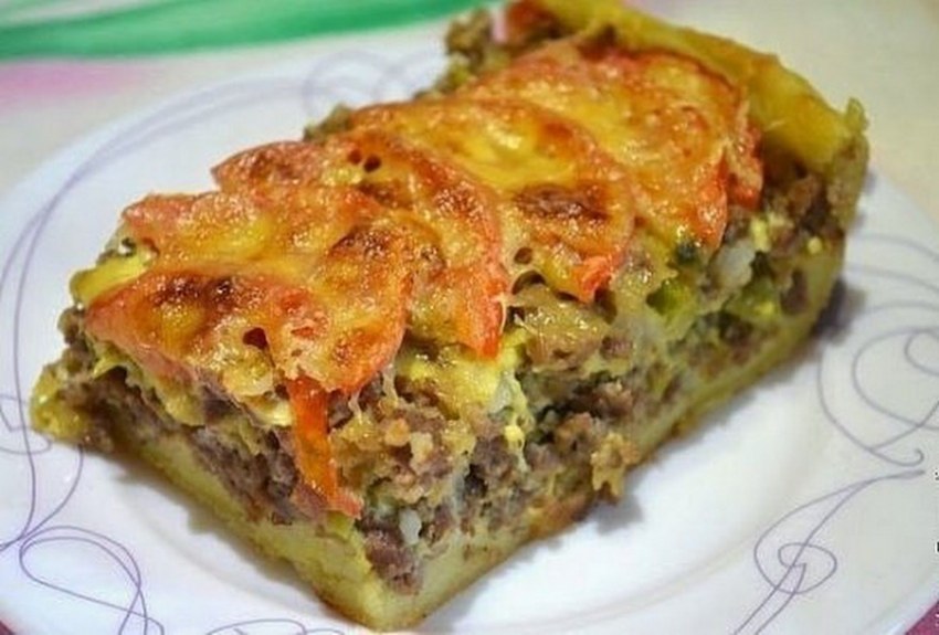 Картофельный пирог с фаршем мясным