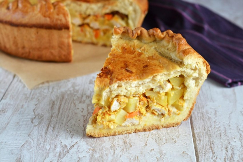 Пирог с курицей и грибами из дрожжевого теста