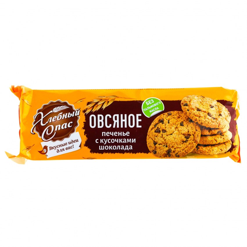 Печенье овсяное с кусочками шоколада 250 гр, хлебный спас