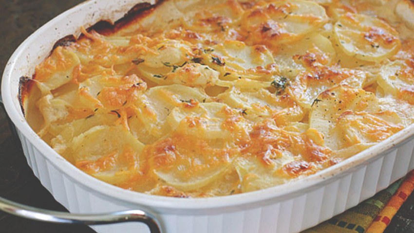 Картофельный гратен с курицей и грибами