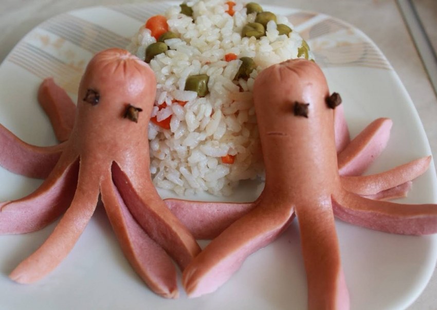 Сосиски Осьминожки с макаронами