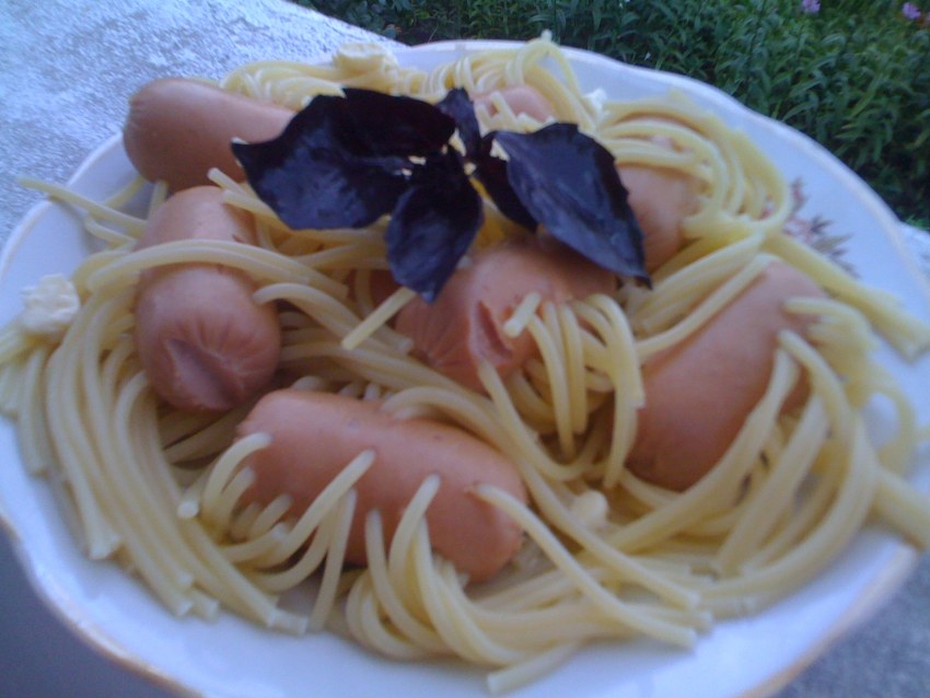 Лапша с сосисками