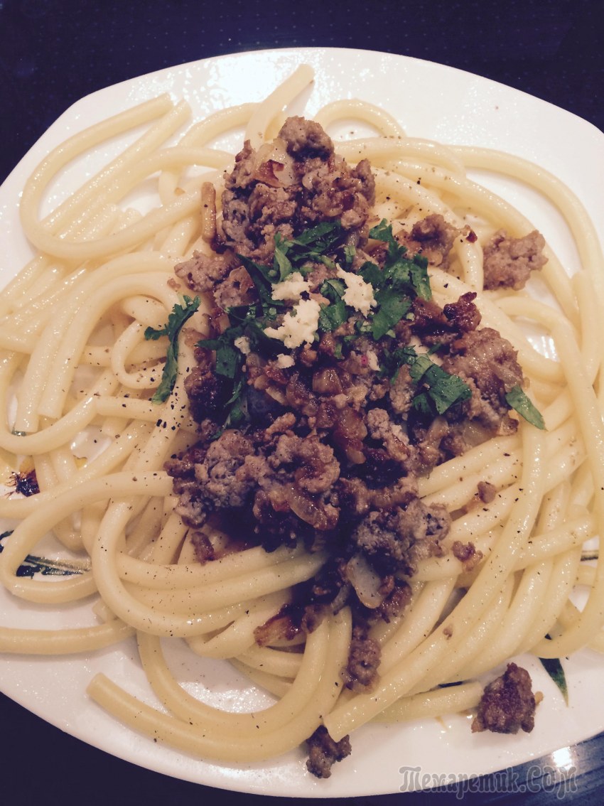 Рожки с мясом