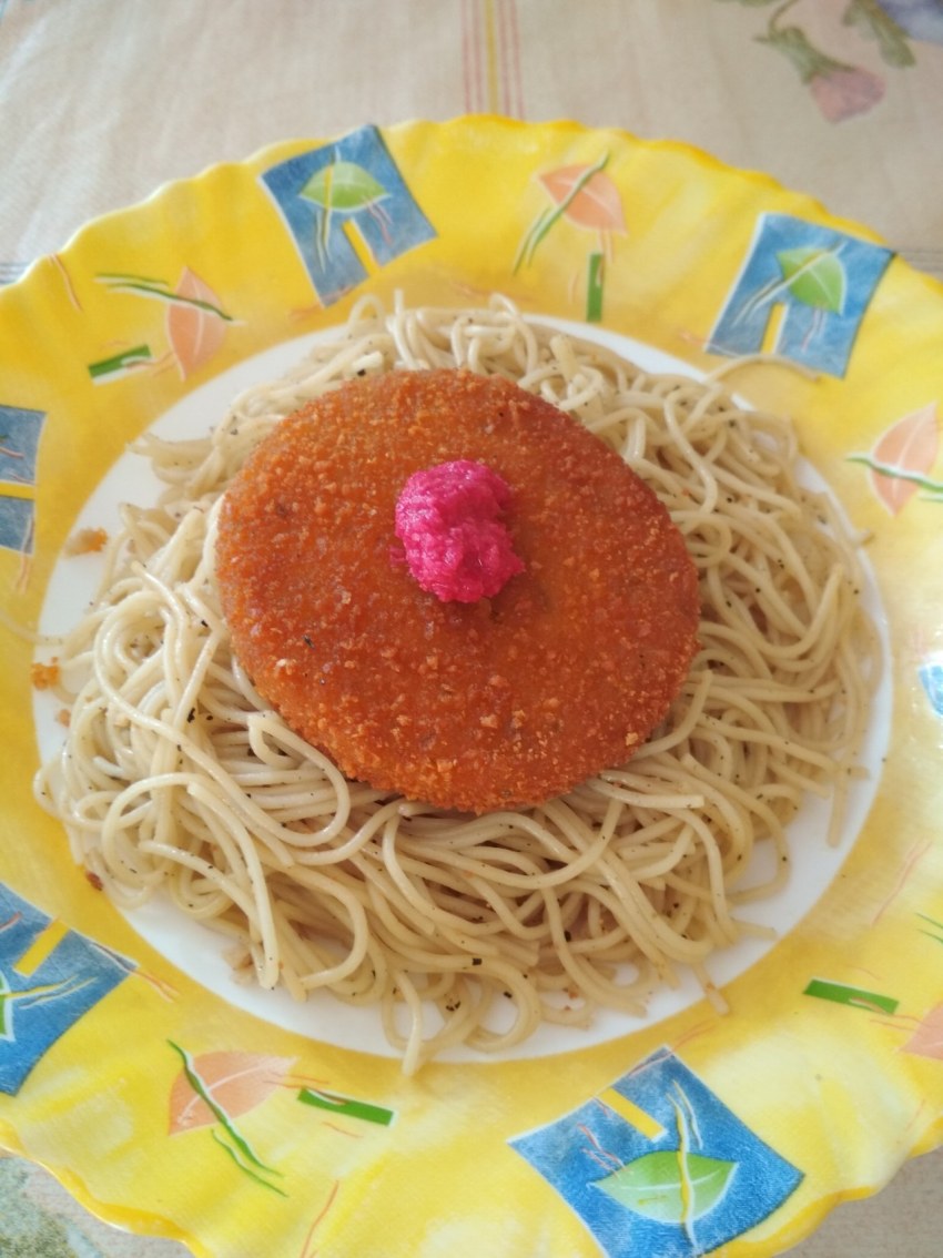 Макароны с отбивными