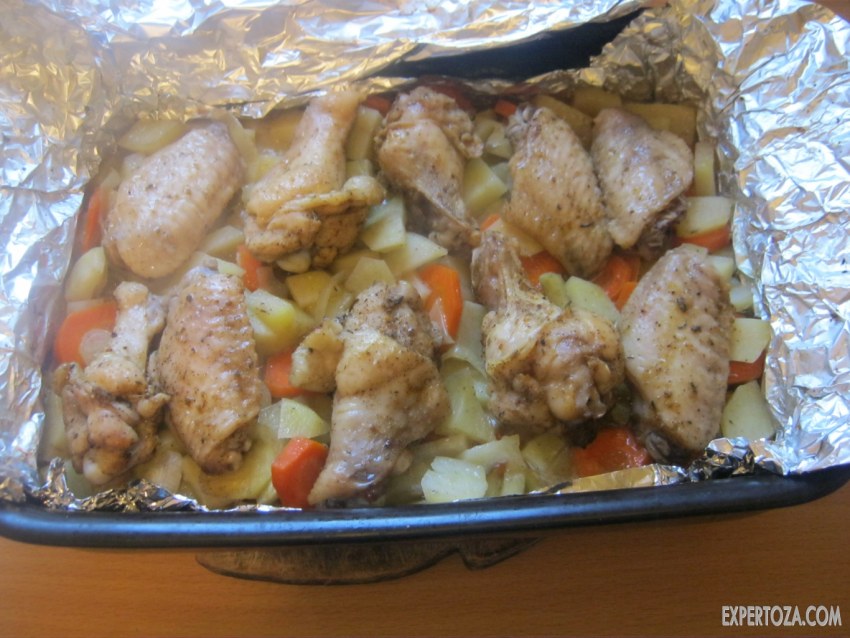 Курица с овощами в фольге в духовке