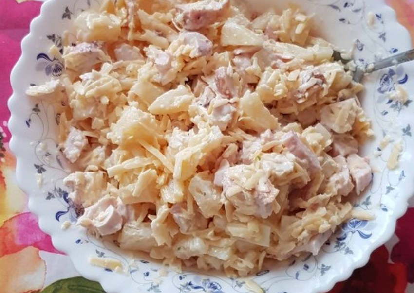 Салат курица ананас сыр чеснок майонез