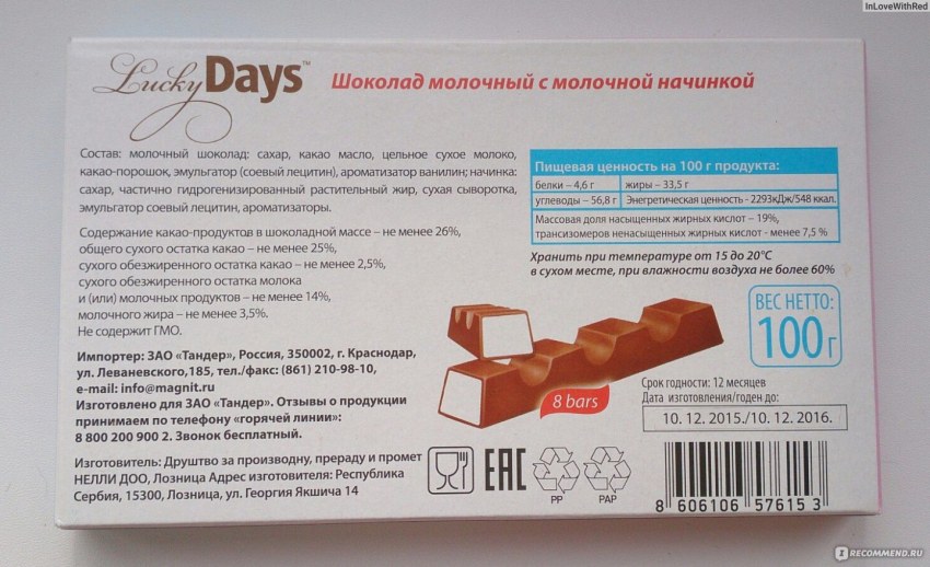 Настоящий шоколад состав