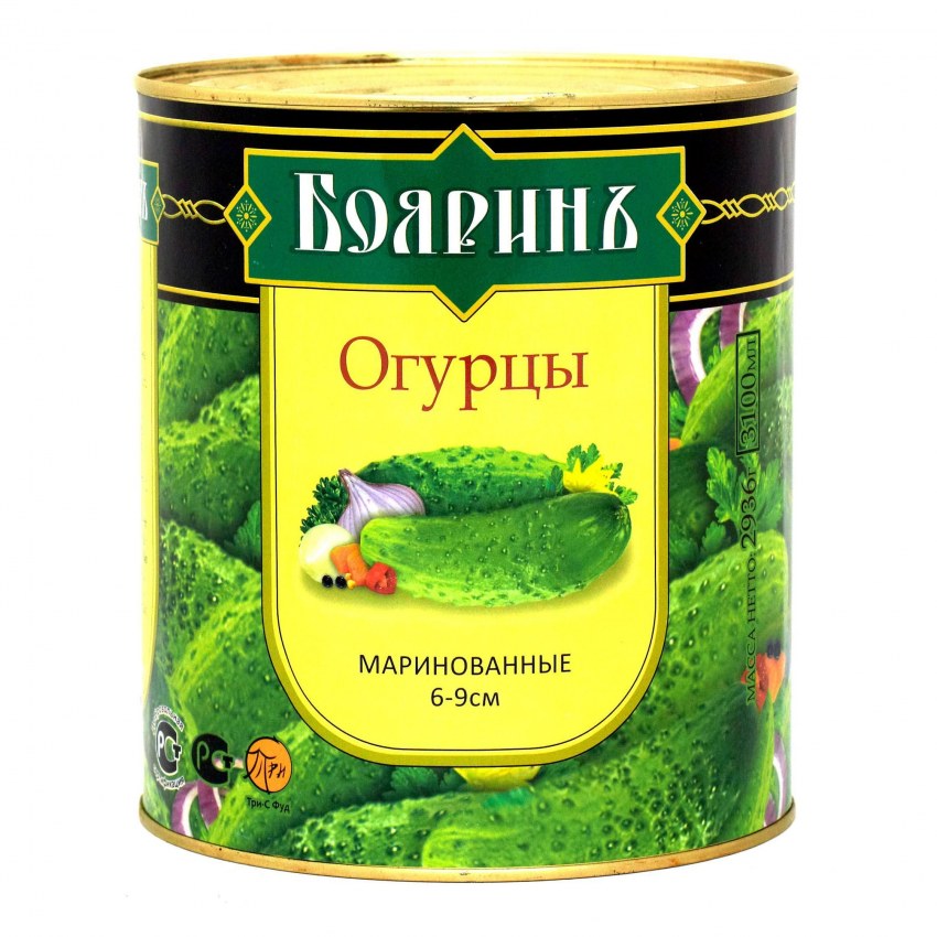 Огурцы Маринов. 6-9см Бояринъ ж/б 3100мл