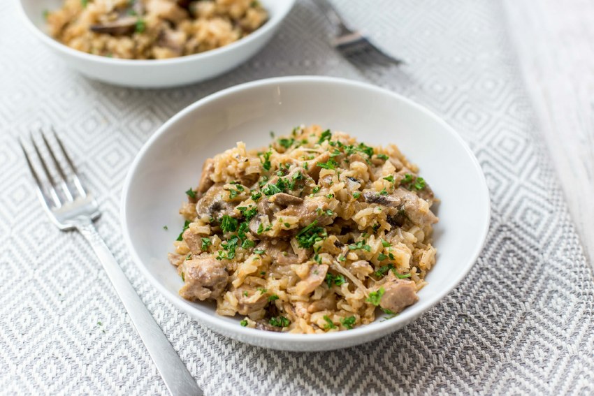 Стейк с рисом и овощами