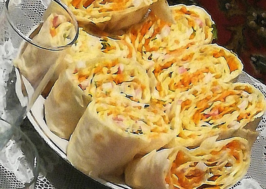 Лаваш с корейской морковью и сыром