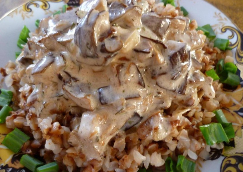 Гречка с грибами и сметаной