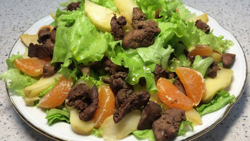 Салат куриная печень апельсин