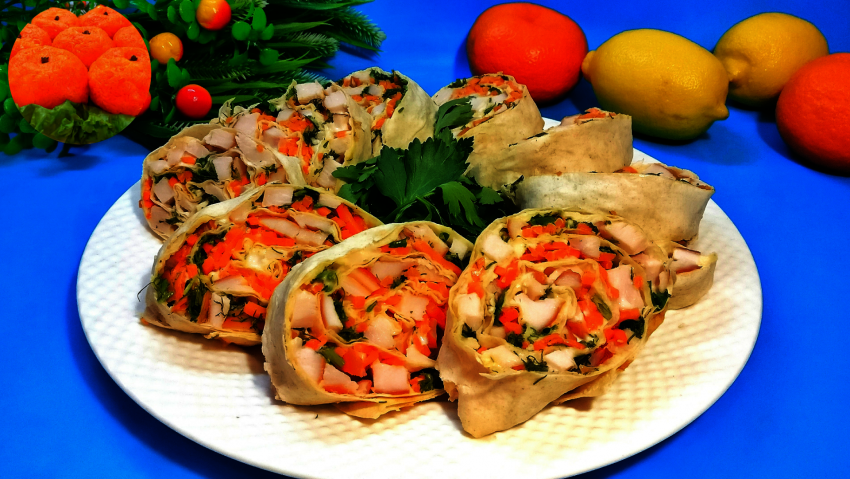Лаваш с курицей и сыром в духовке