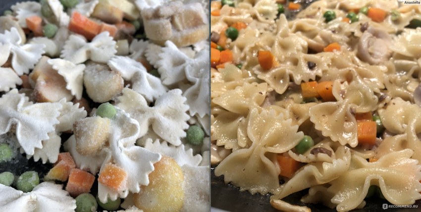 Заморозка с шампиньонами и макаронами бантиками