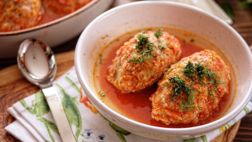 Ленивые голубцы с капустой рисом и фаршем