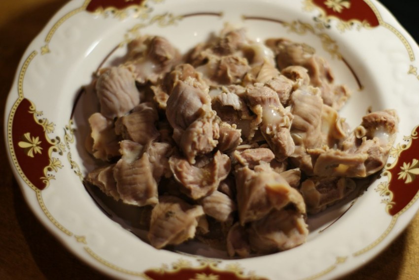 Салат с куриными желудочками