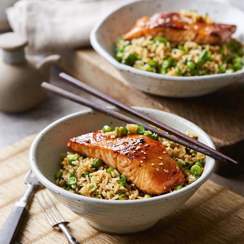 Salmon Teriyaki and Fried Rice