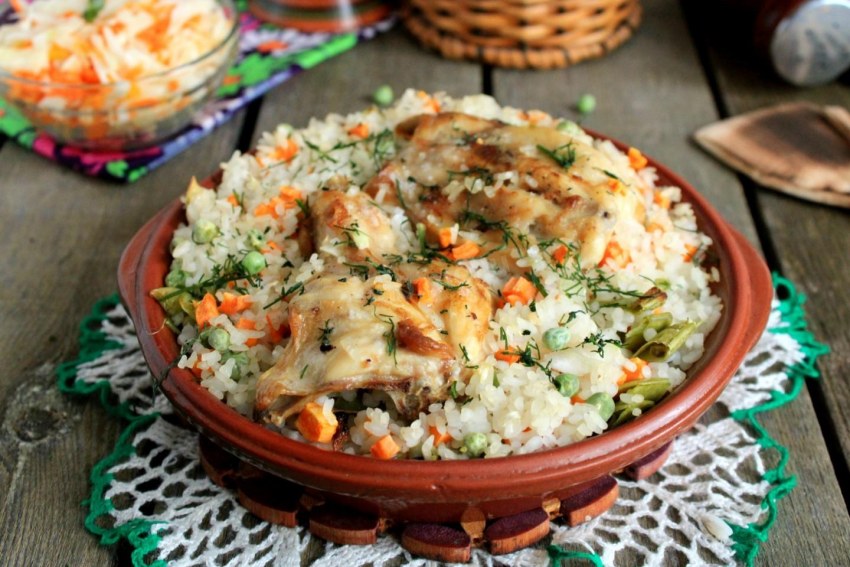 Куриные ножки с рисом и овощами по-каталонски