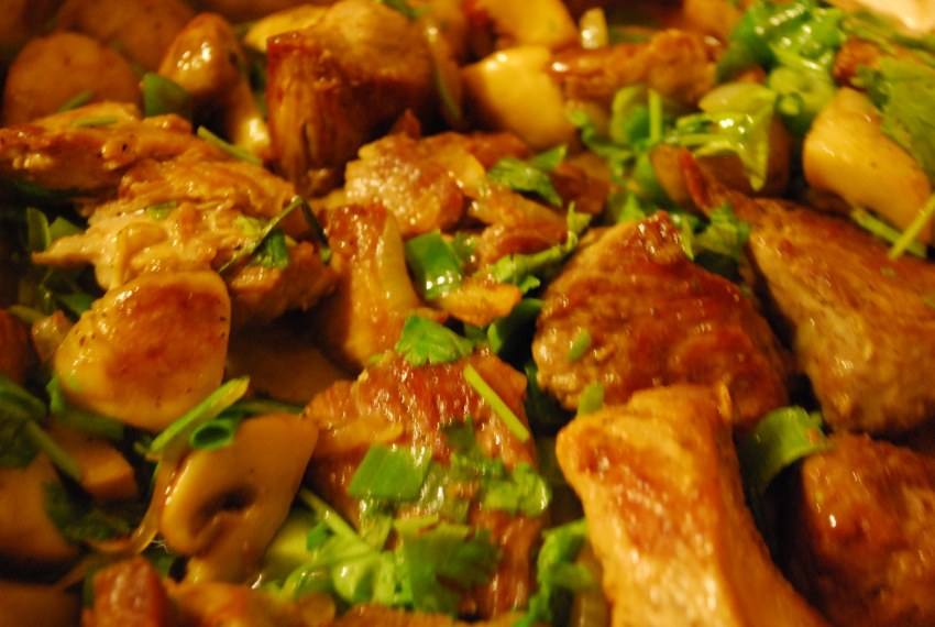Жареное мясо с грибами