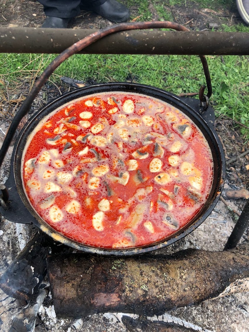 Том ям в казане на костре