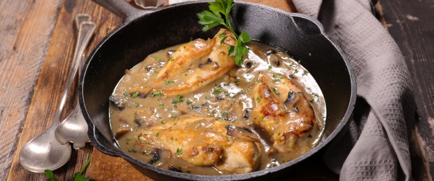 Куриное филе с шампиньонами в сливках
