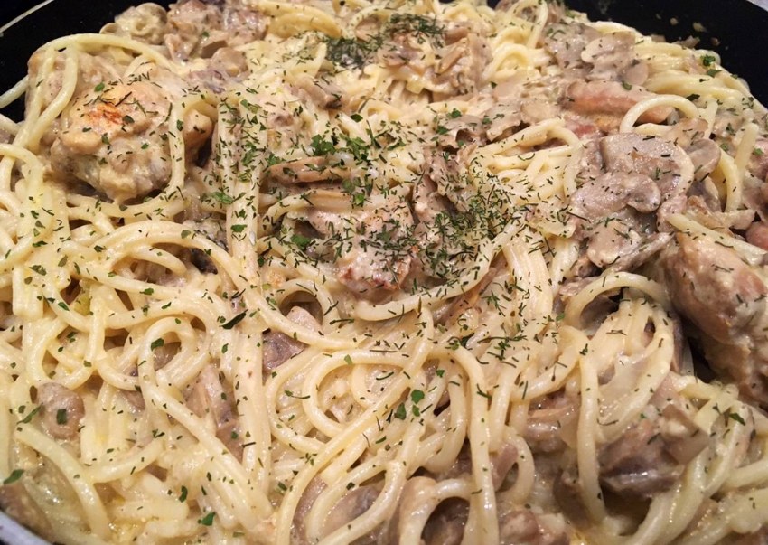 Макароны отварные с грибами