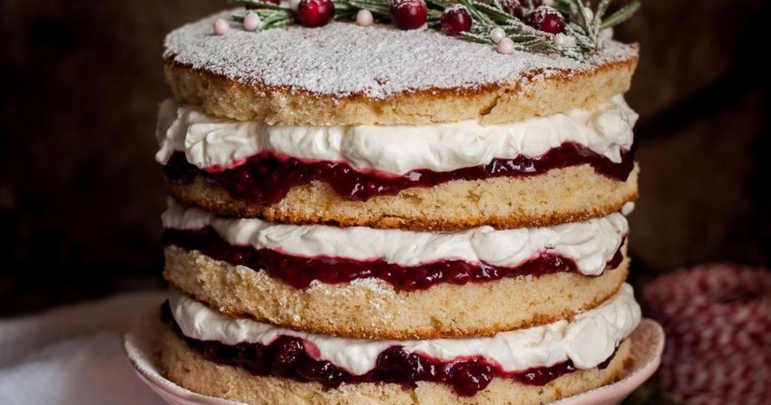 Шоколадный торт с брусничным конфи