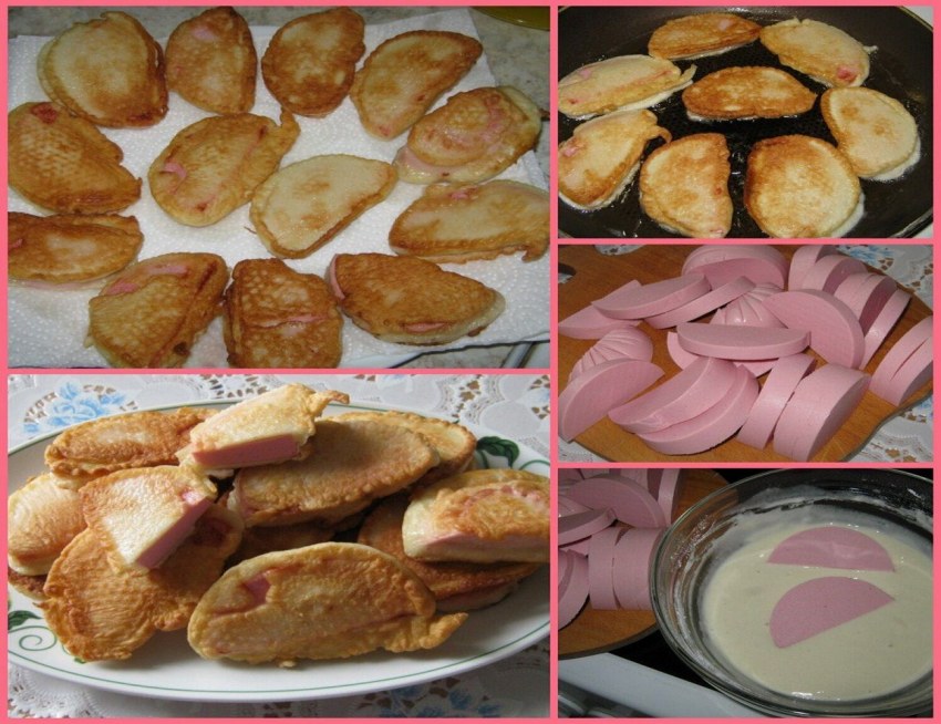 Колбаса в кляре на сковороде