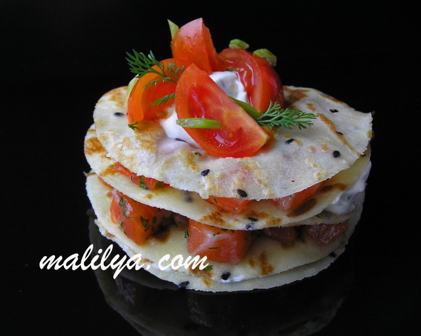 Блины с семгой и икрой