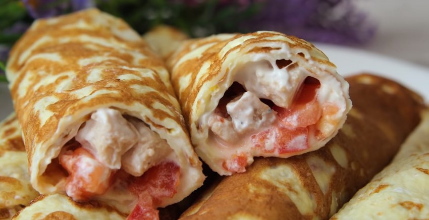 Курица фаршированная блинами