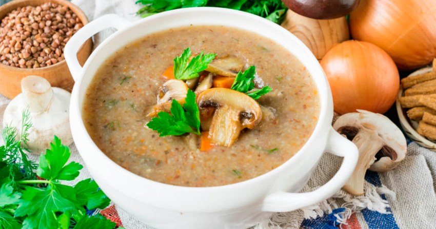 Гречневый суп с шампиньонами