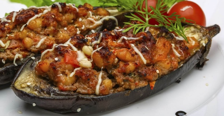 Баклажаны с мясным фаршем веером