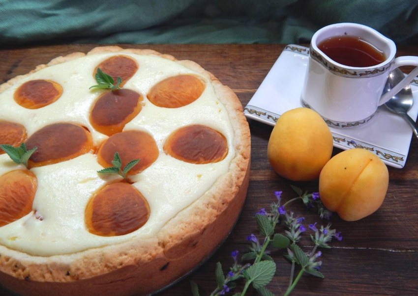 Вкусный пирог с абрикосами и творогом