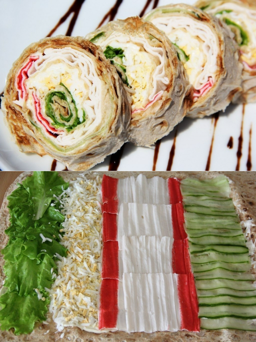 Рулет из лаваша с крабовыми палочками