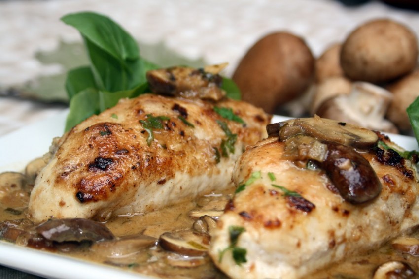 Куриные грудки с грибами
