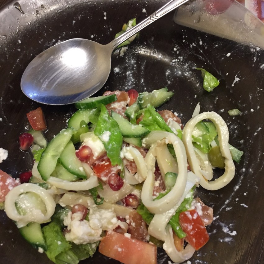 Паста с кальмарами и морской капустой